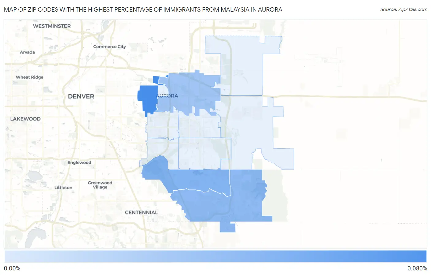 Zip Codes with the Highest Percentage of Immigrants from Malaysia in Aurora Map