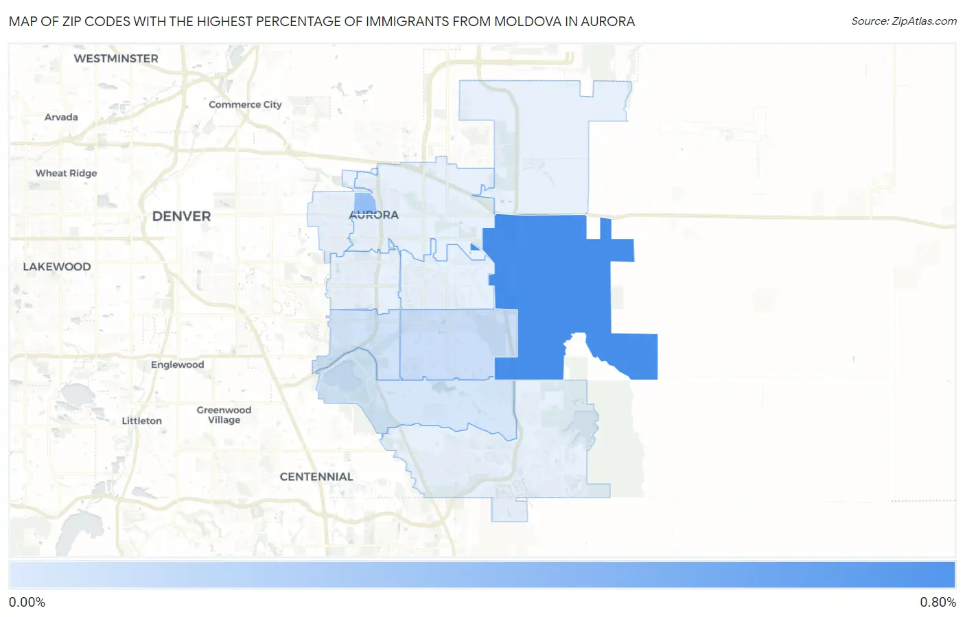 Zip Codes with the Highest Percentage of Immigrants from Moldova in Aurora Map