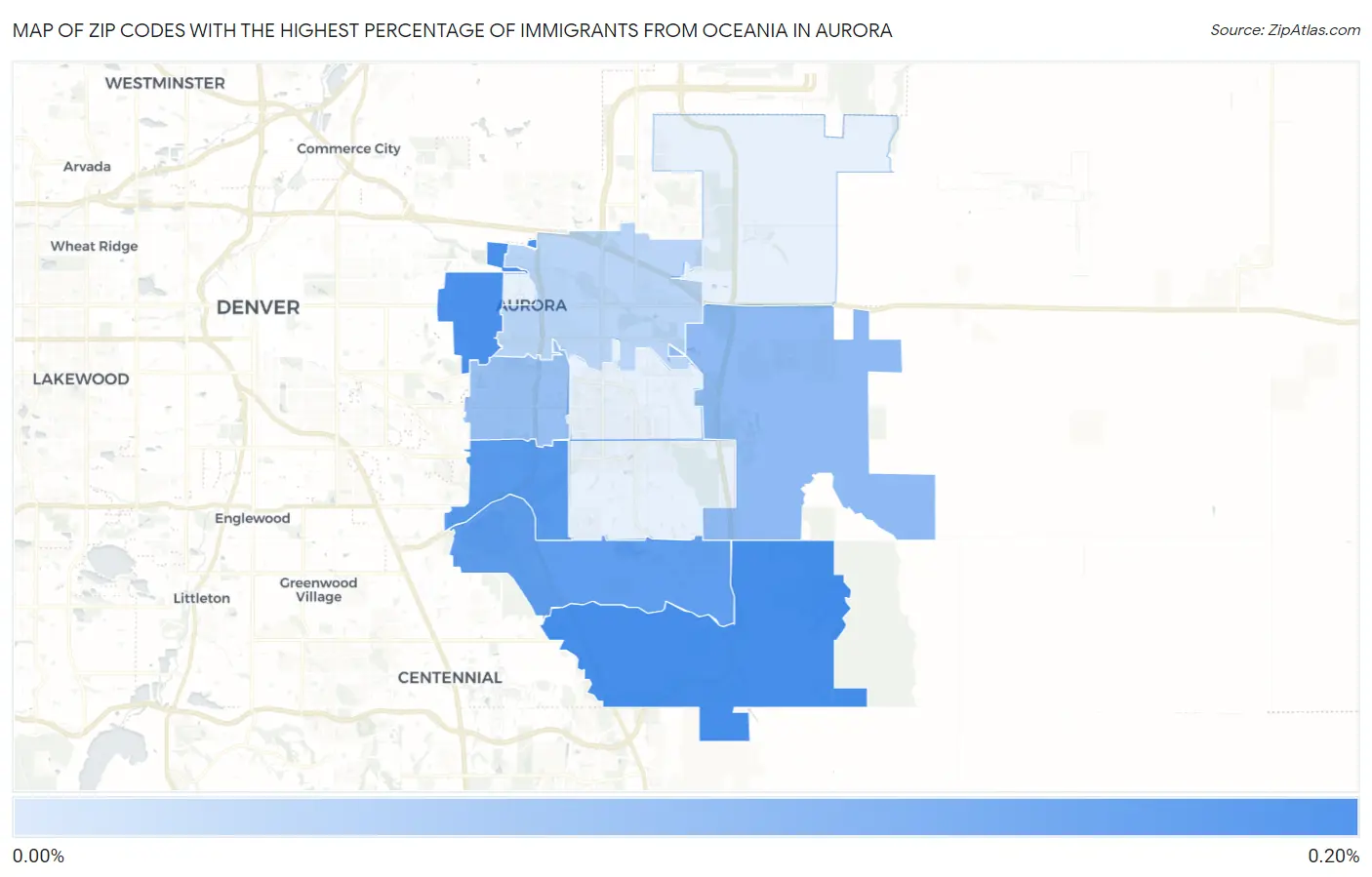 Zip Codes with the Highest Percentage of Immigrants from Oceania in Aurora Map