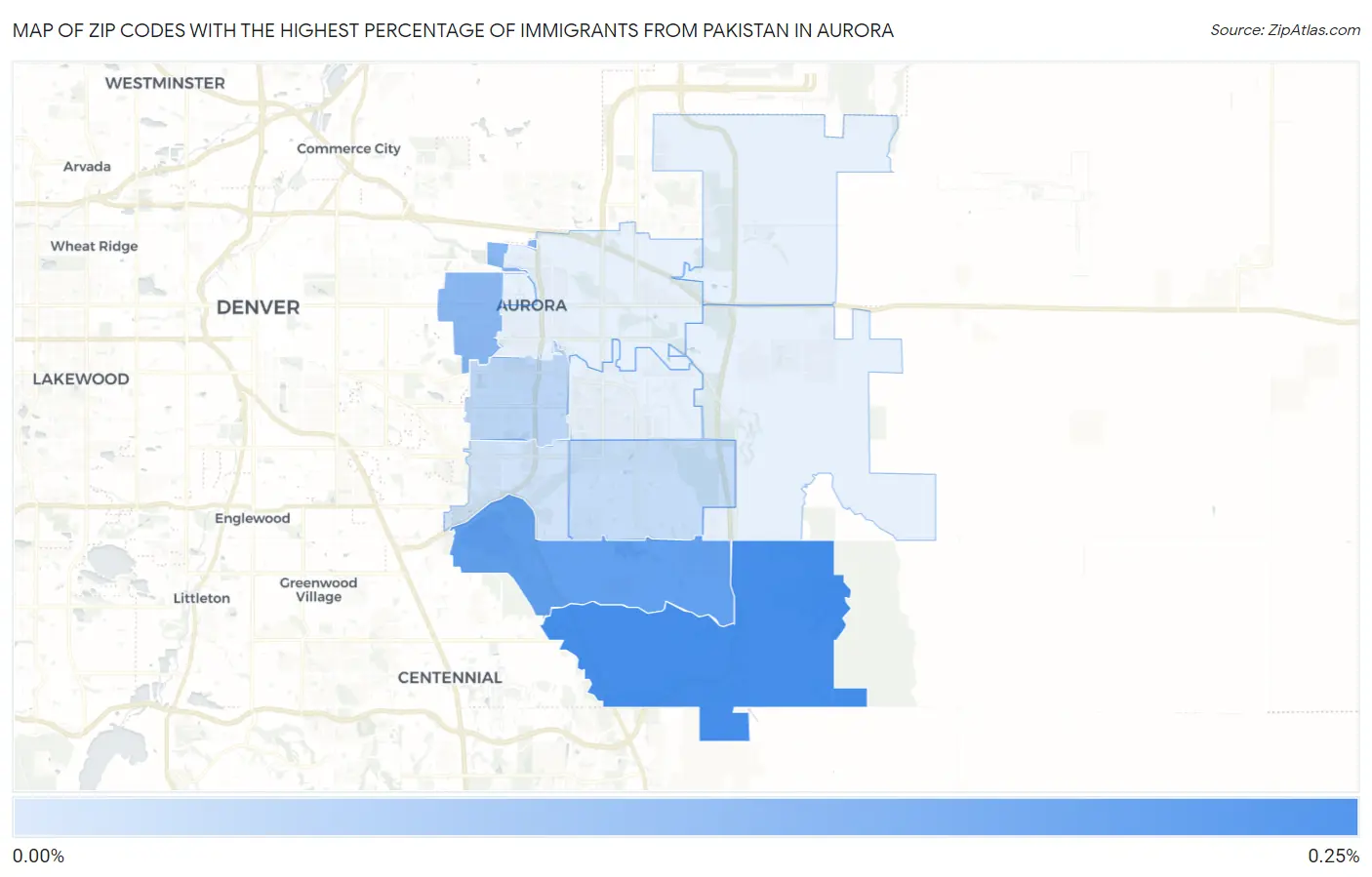 Zip Codes with the Highest Percentage of Immigrants from Pakistan in Aurora Map
