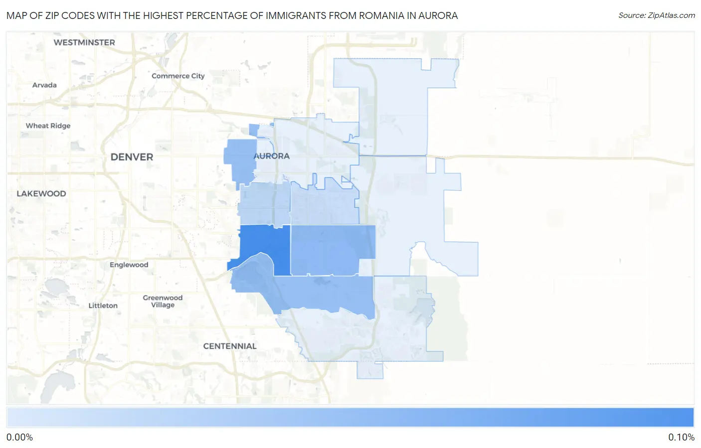 Zip Codes with the Highest Percentage of Immigrants from Romania in Aurora Map