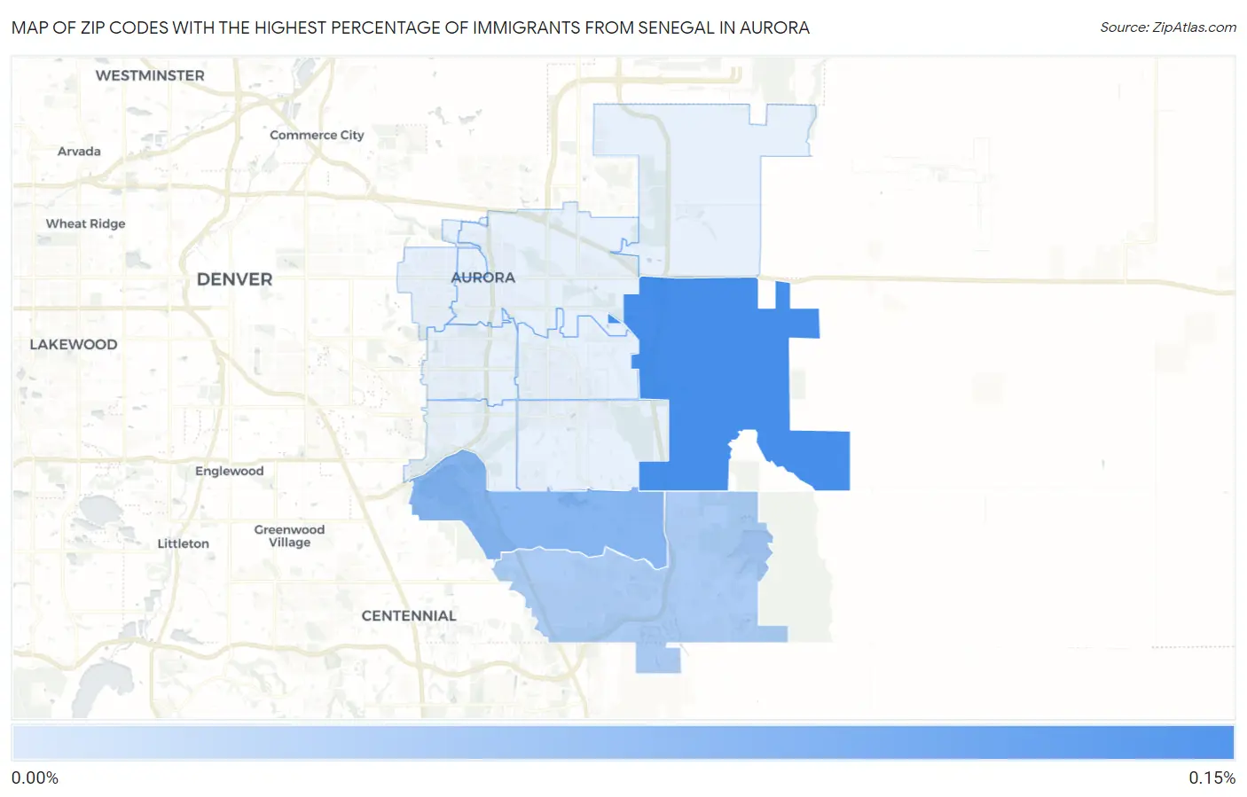 Zip Codes with the Highest Percentage of Immigrants from Senegal in Aurora Map