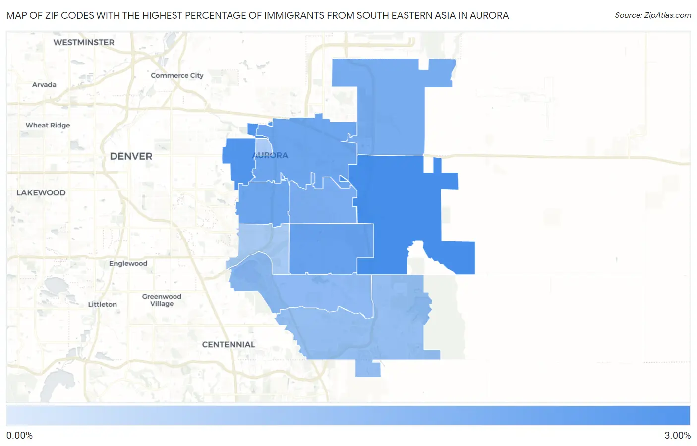 Zip Codes with the Highest Percentage of Immigrants from South Eastern Asia in Aurora Map