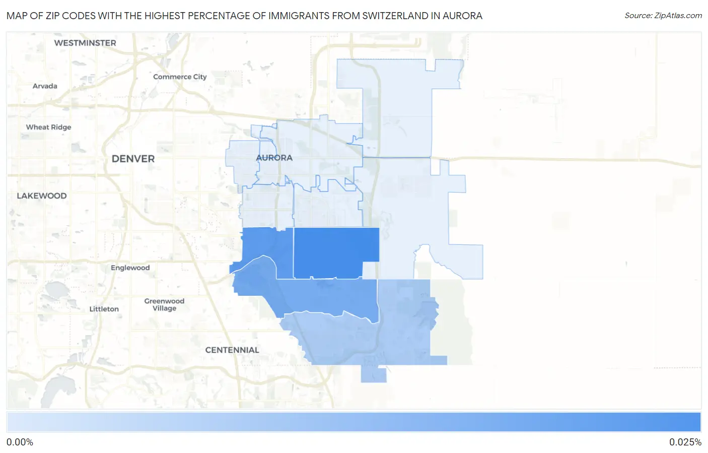 Zip Codes with the Highest Percentage of Immigrants from Switzerland in Aurora Map