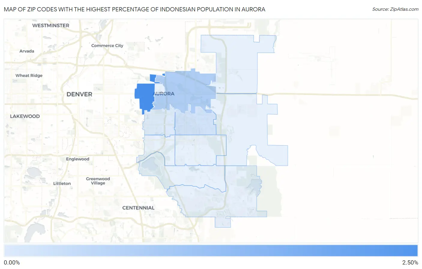 Zip Codes with the Highest Percentage of Indonesian Population in Aurora Map