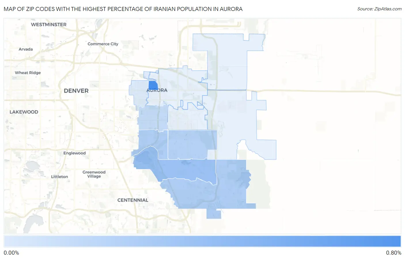 Zip Codes with the Highest Percentage of Iranian Population in Aurora Map