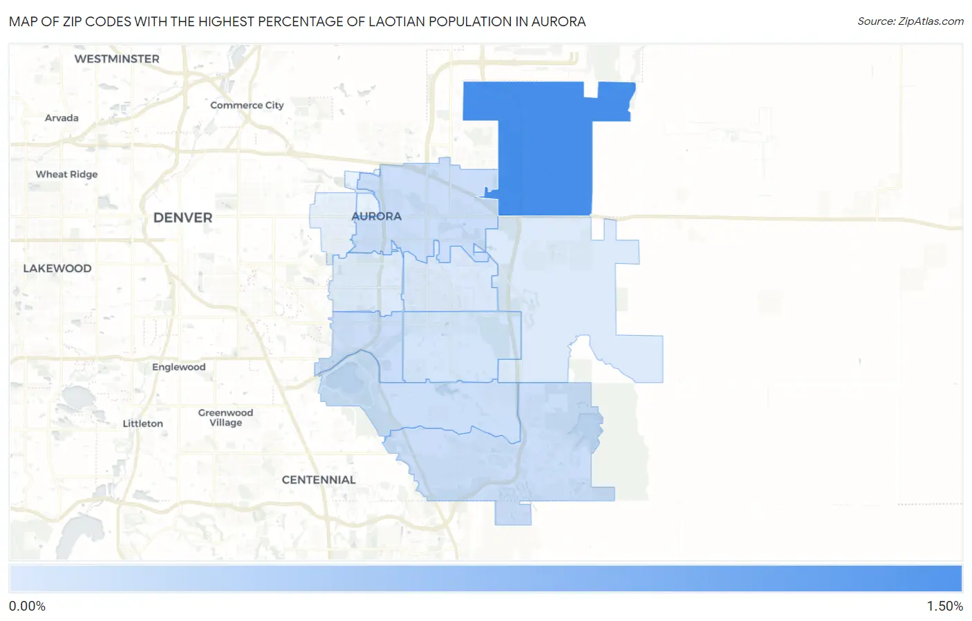 Zip Codes with the Highest Percentage of Laotian Population in Aurora Map