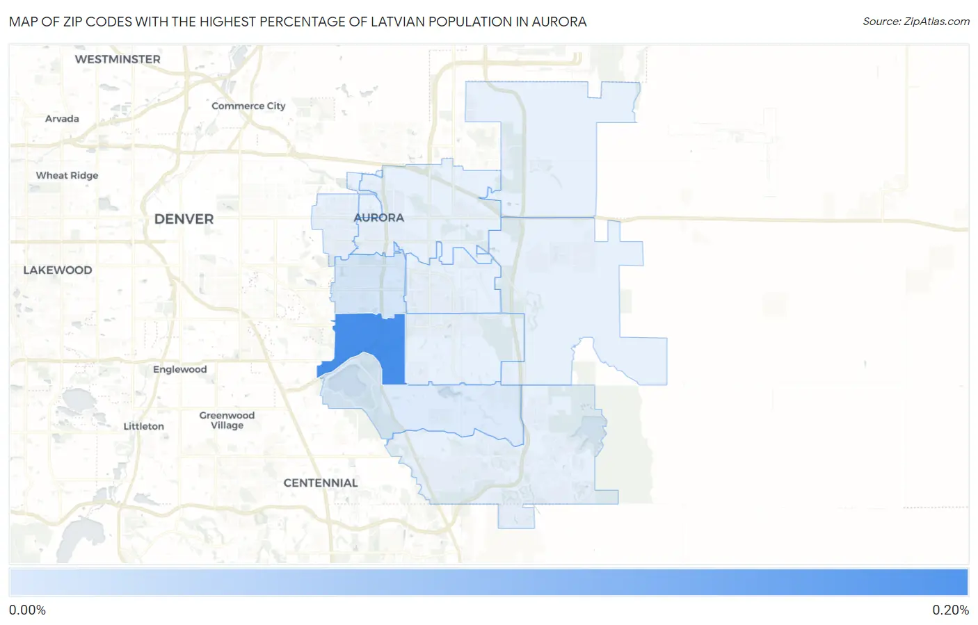 Zip Codes with the Highest Percentage of Latvian Population in Aurora Map