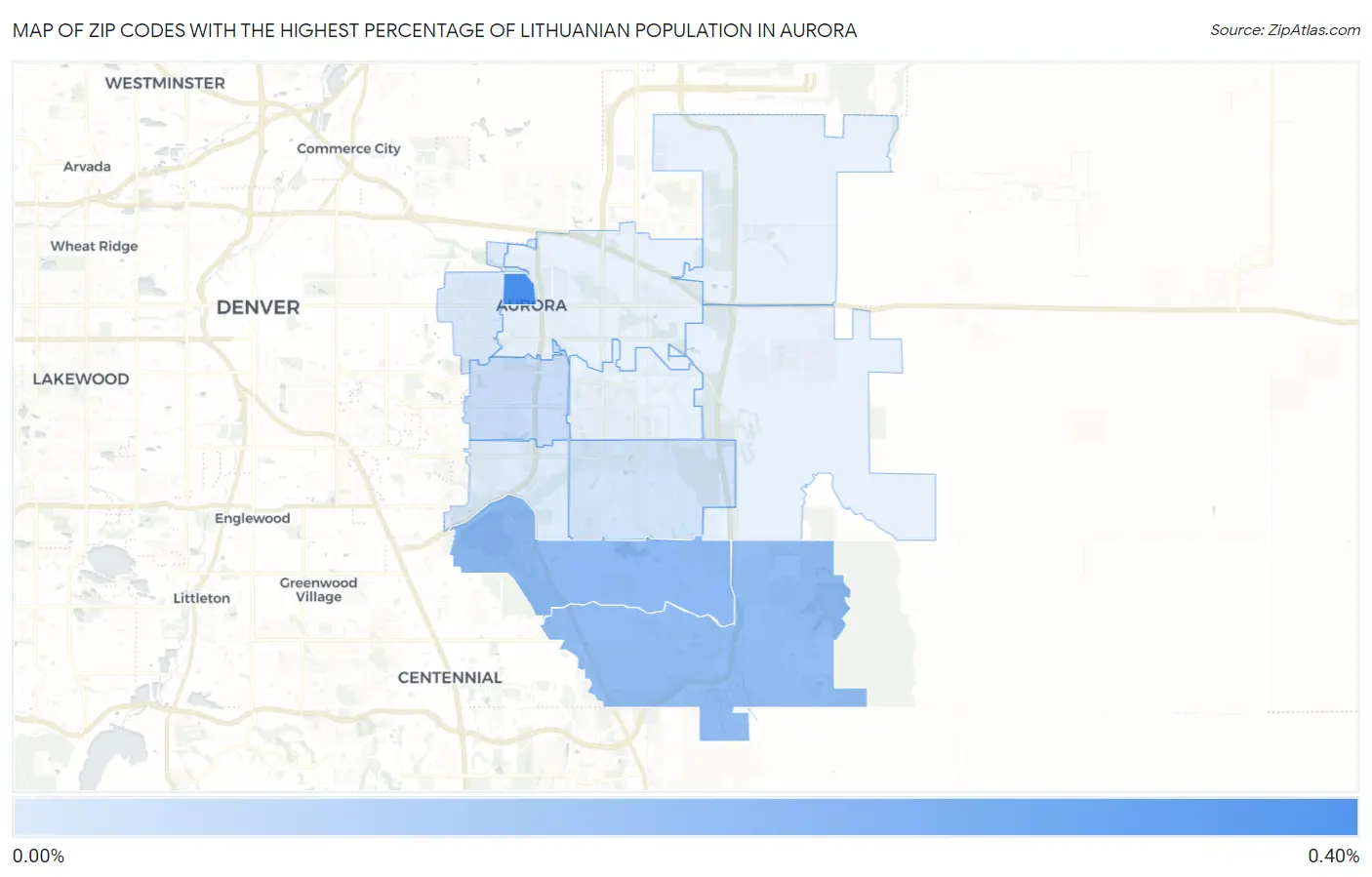 Zip Codes with the Highest Percentage of Lithuanian Population in Aurora Map