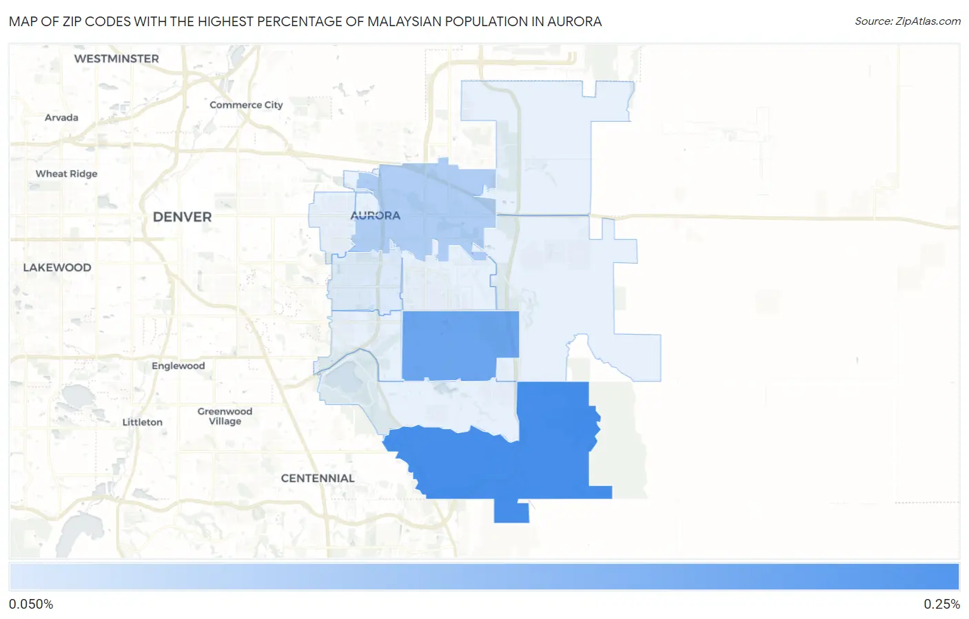 Zip Codes with the Highest Percentage of Malaysian Population in Aurora Map