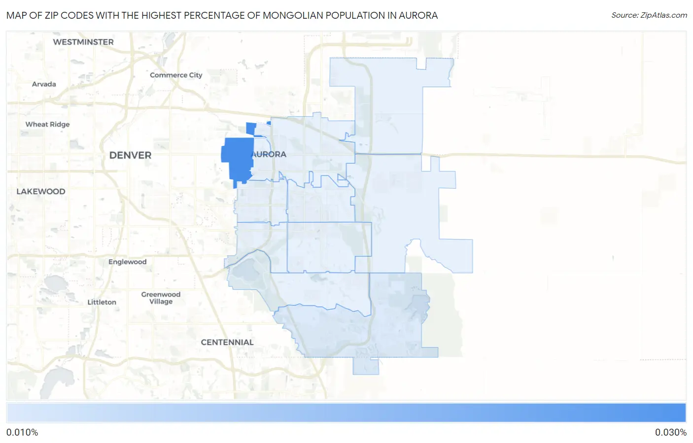 Zip Codes with the Highest Percentage of Mongolian Population in Aurora Map