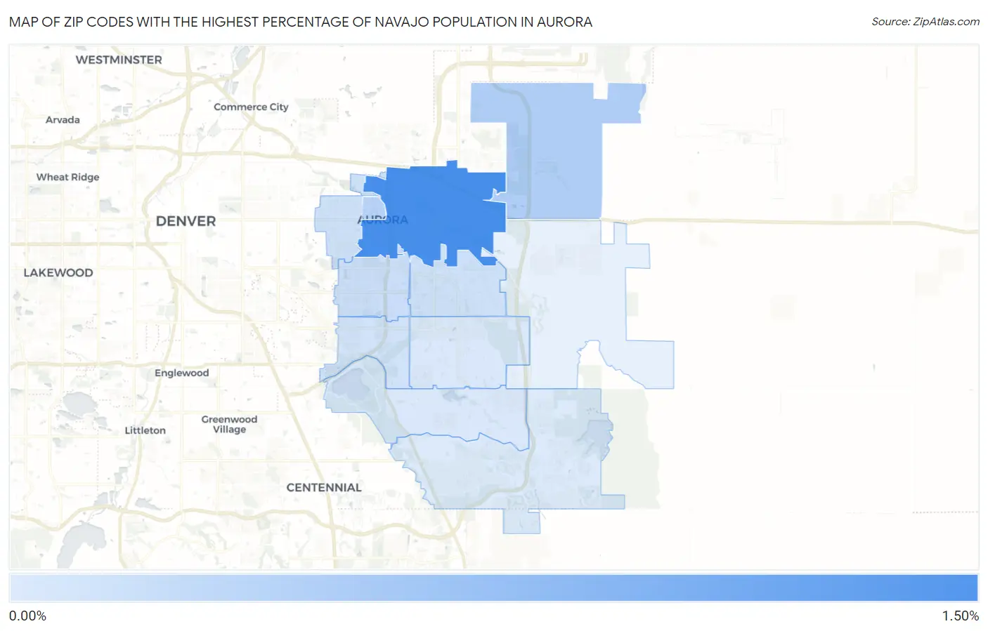 Zip Codes with the Highest Percentage of Navajo Population in Aurora Map