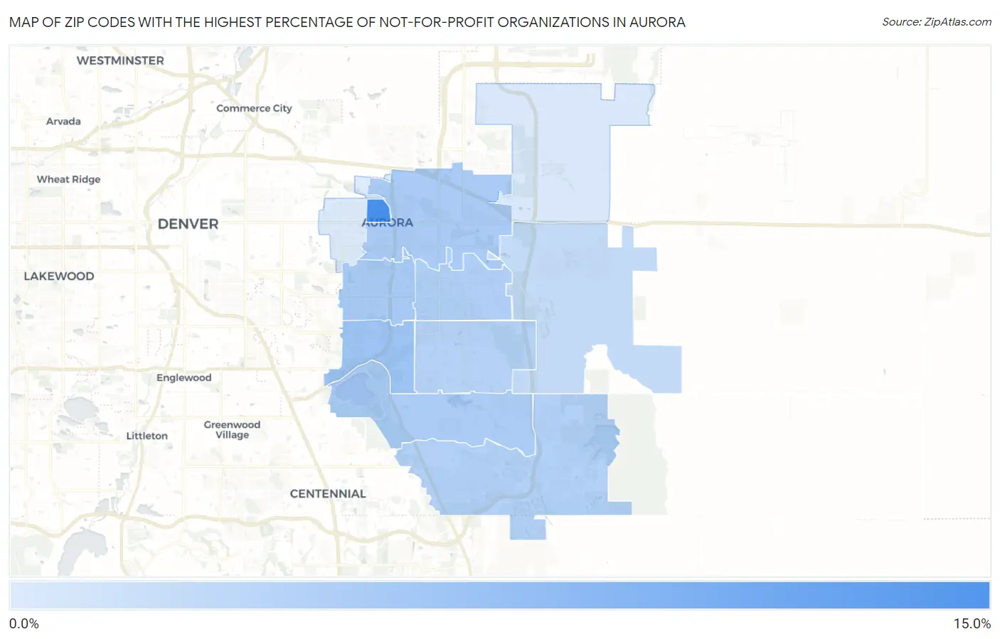 Zip Codes with the Highest Percentage of Not-for-profit Organizations in Aurora Map