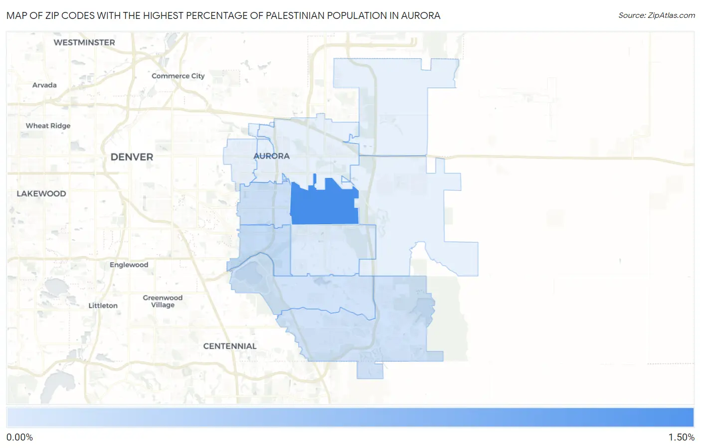 Zip Codes with the Highest Percentage of Palestinian Population in Aurora Map