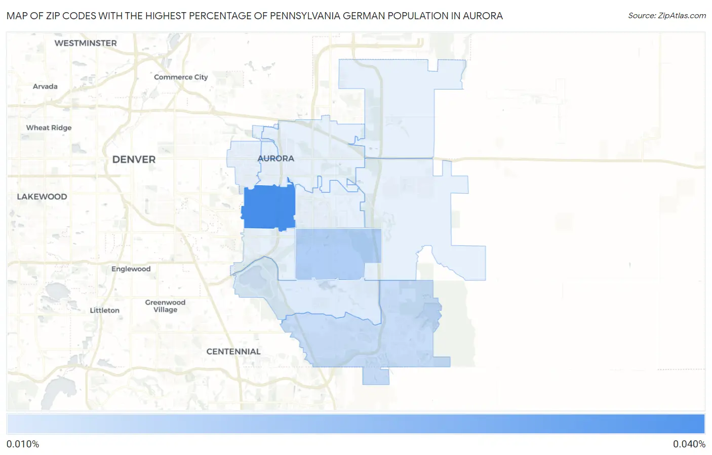 Zip Codes with the Highest Percentage of Pennsylvania German Population in Aurora Map