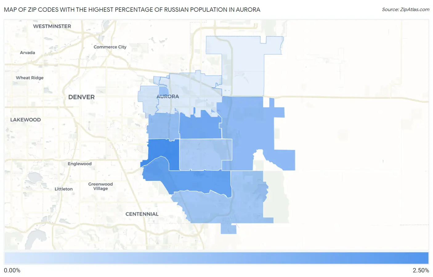 Zip Codes with the Highest Percentage of Russian Population in Aurora Map