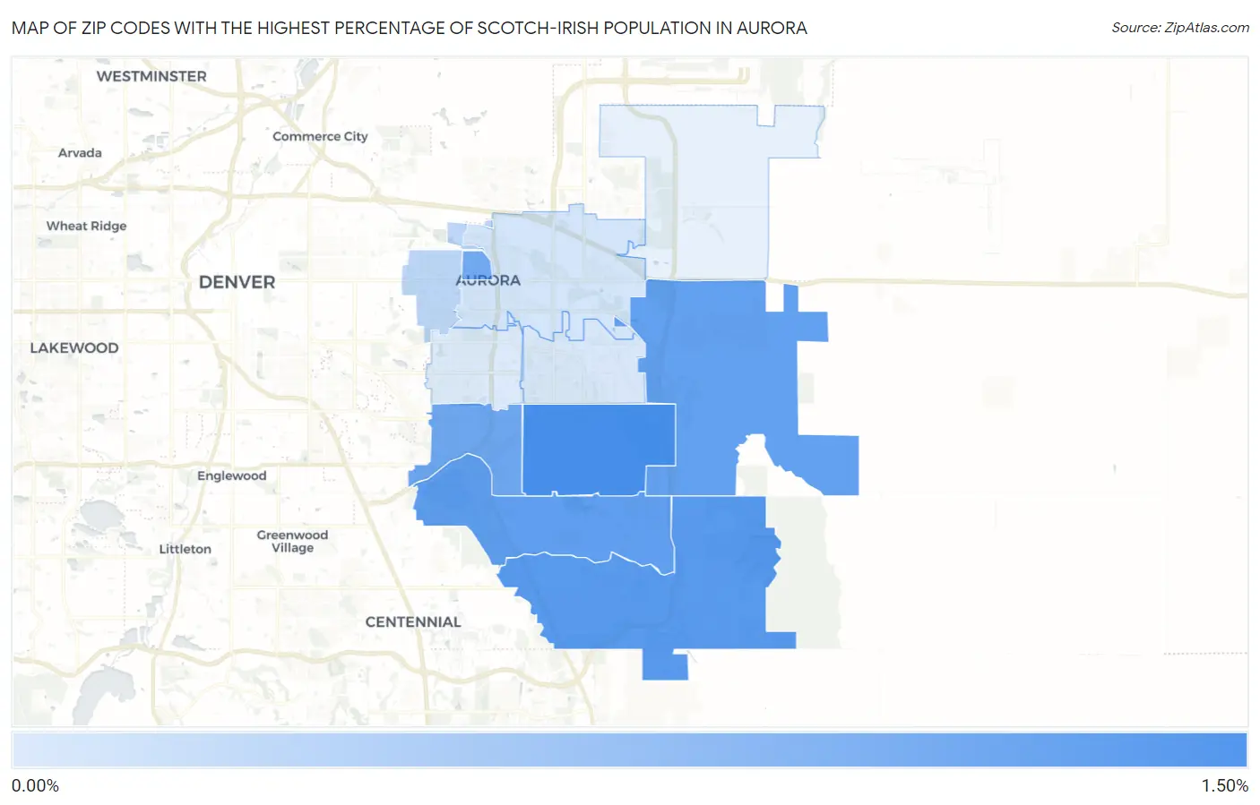 Zip Codes with the Highest Percentage of Scotch-Irish Population in Aurora Map