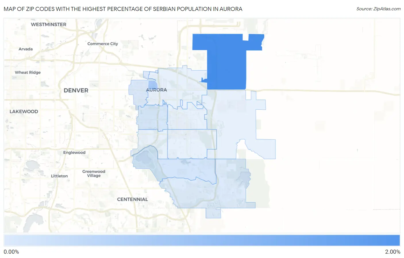 Zip Codes with the Highest Percentage of Serbian Population in Aurora Map