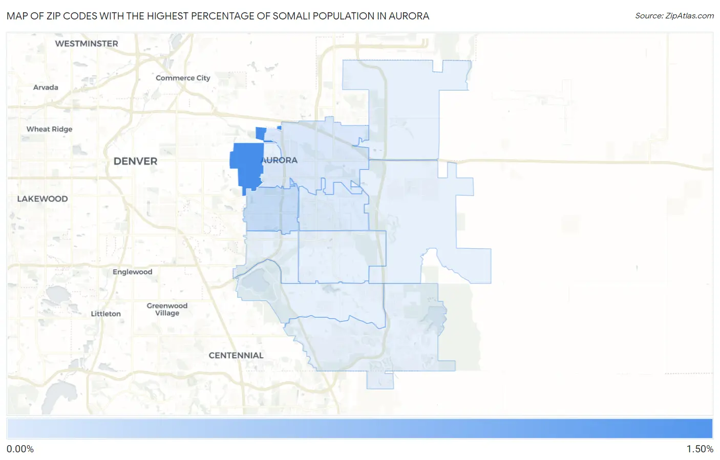 Zip Codes with the Highest Percentage of Somali Population in Aurora Map