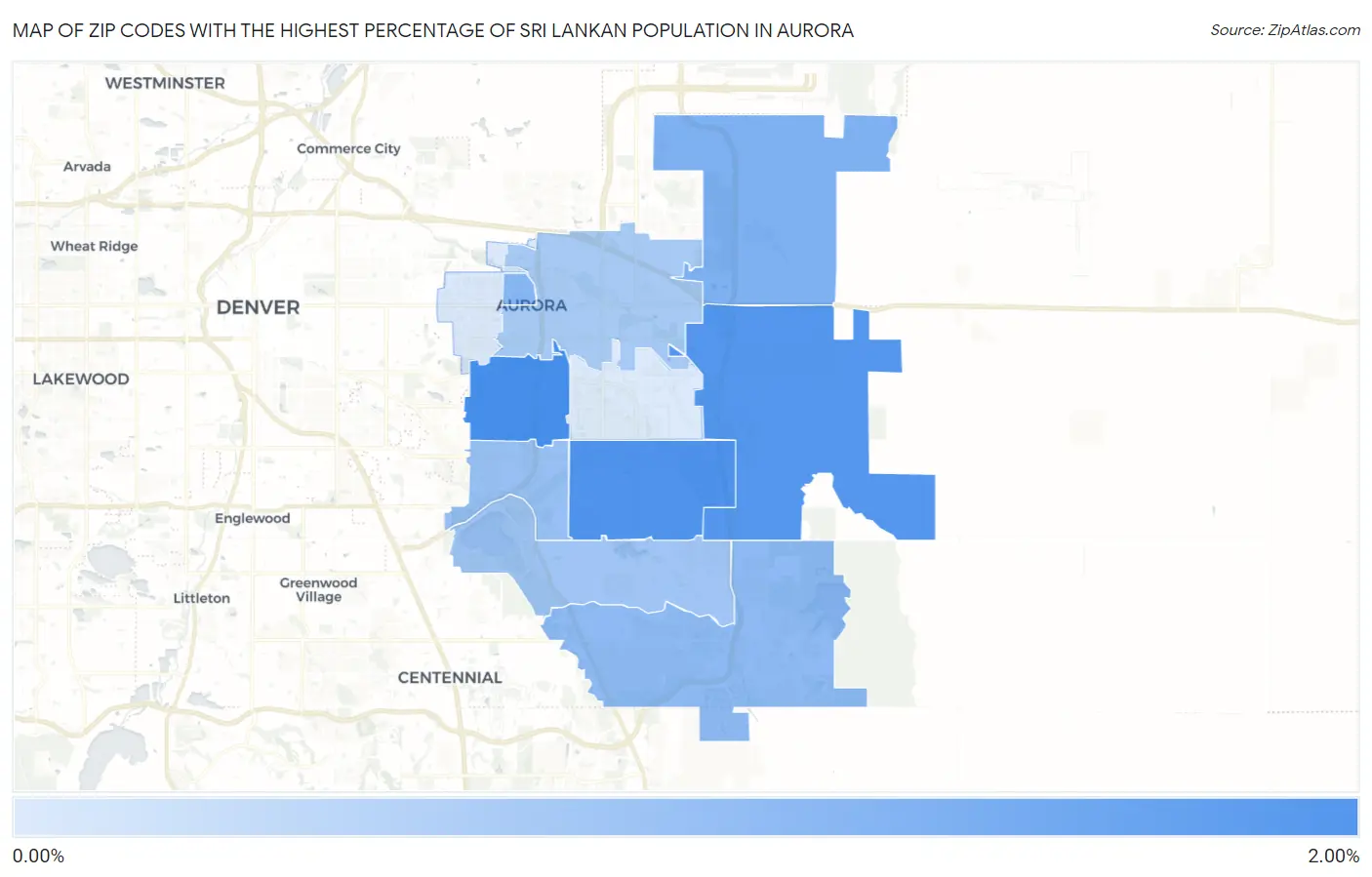 Zip Codes with the Highest Percentage of Sri Lankan Population in Aurora Map