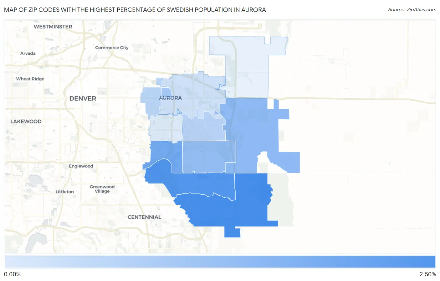 Zip Codes with the Highest Percentage of Swedish Population in Aurora Map