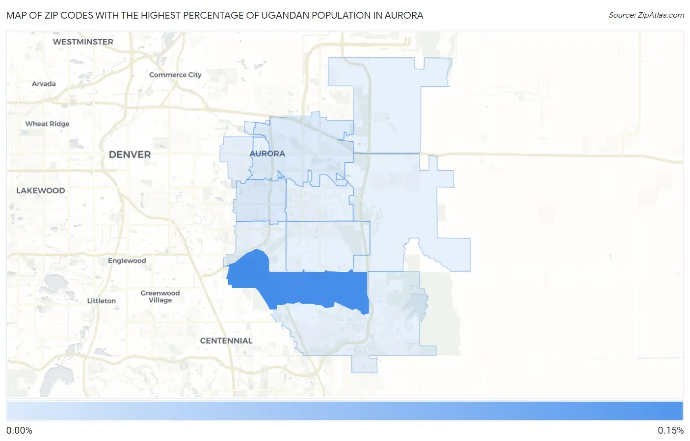 Zip Codes with the Highest Percentage of Ugandan Population in Aurora Map