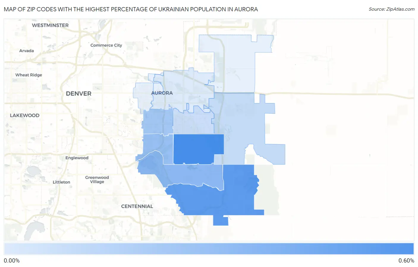 Zip Codes with the Highest Percentage of Ukrainian Population in Aurora Map