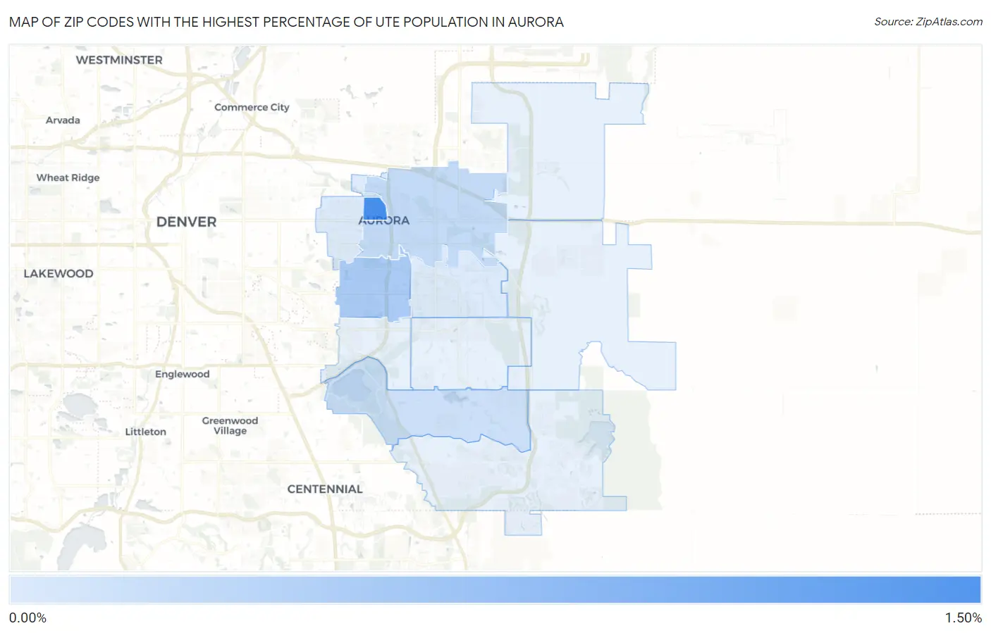 Zip Codes with the Highest Percentage of Ute Population in Aurora Map