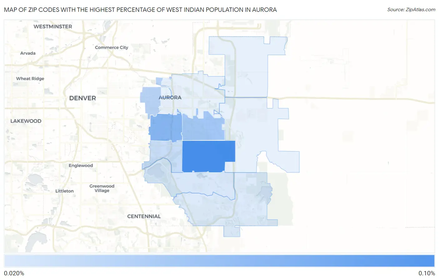 Zip Codes with the Highest Percentage of West Indian Population in Aurora Map