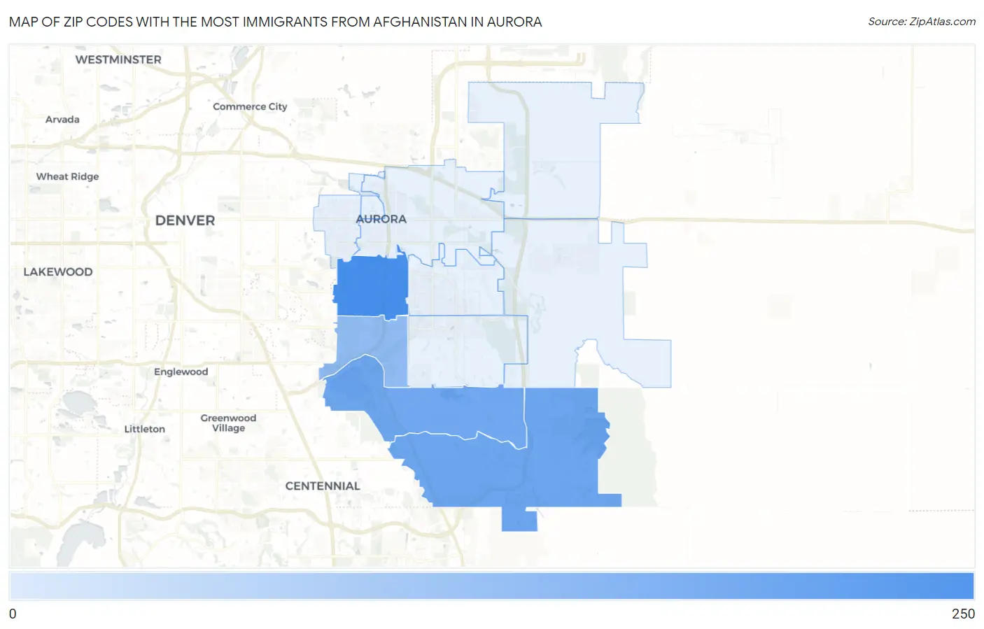 Zip Codes with the Most Immigrants from Afghanistan in Aurora Map