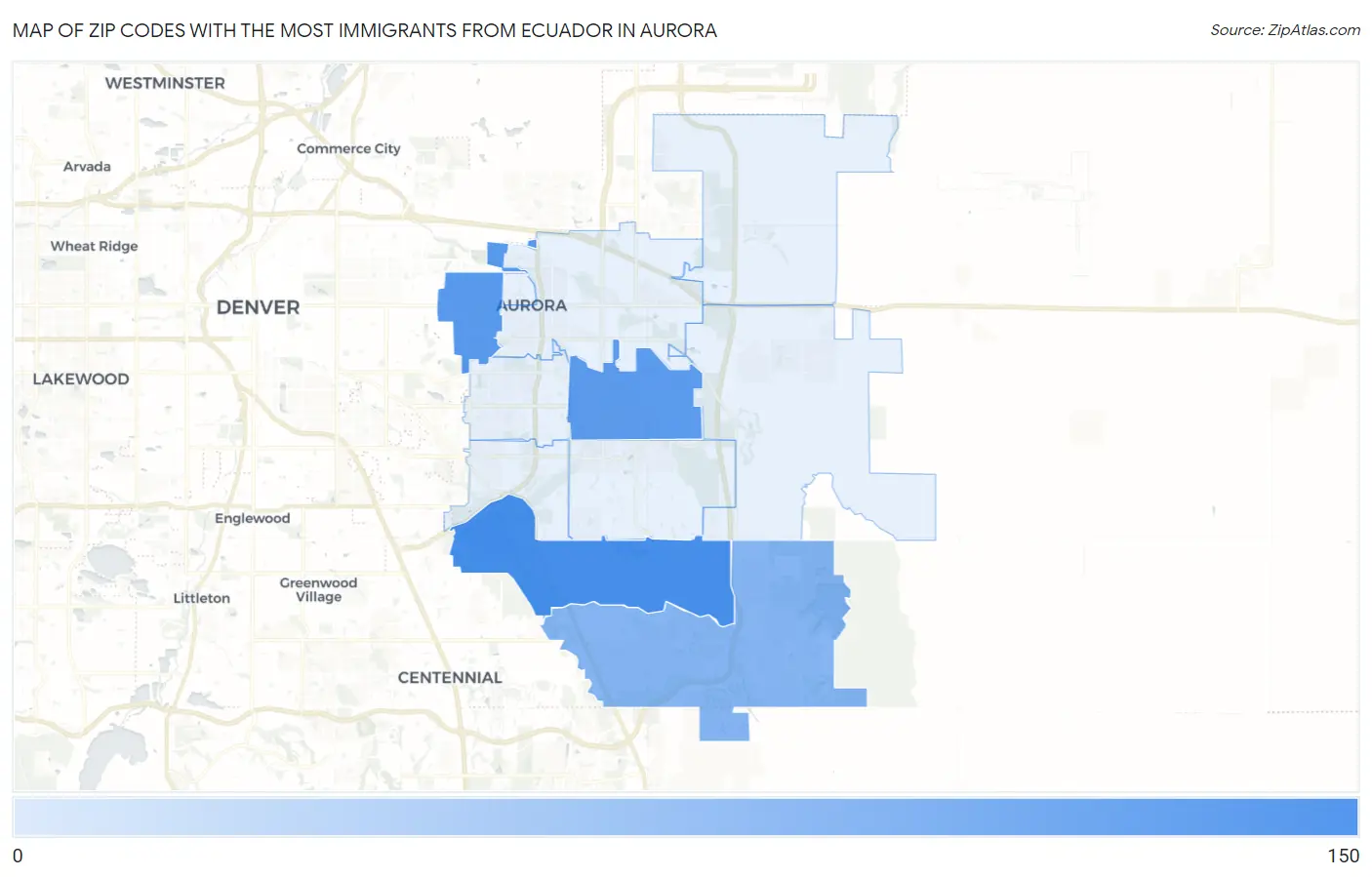 Zip Codes with the Most Immigrants from Ecuador in Aurora Map