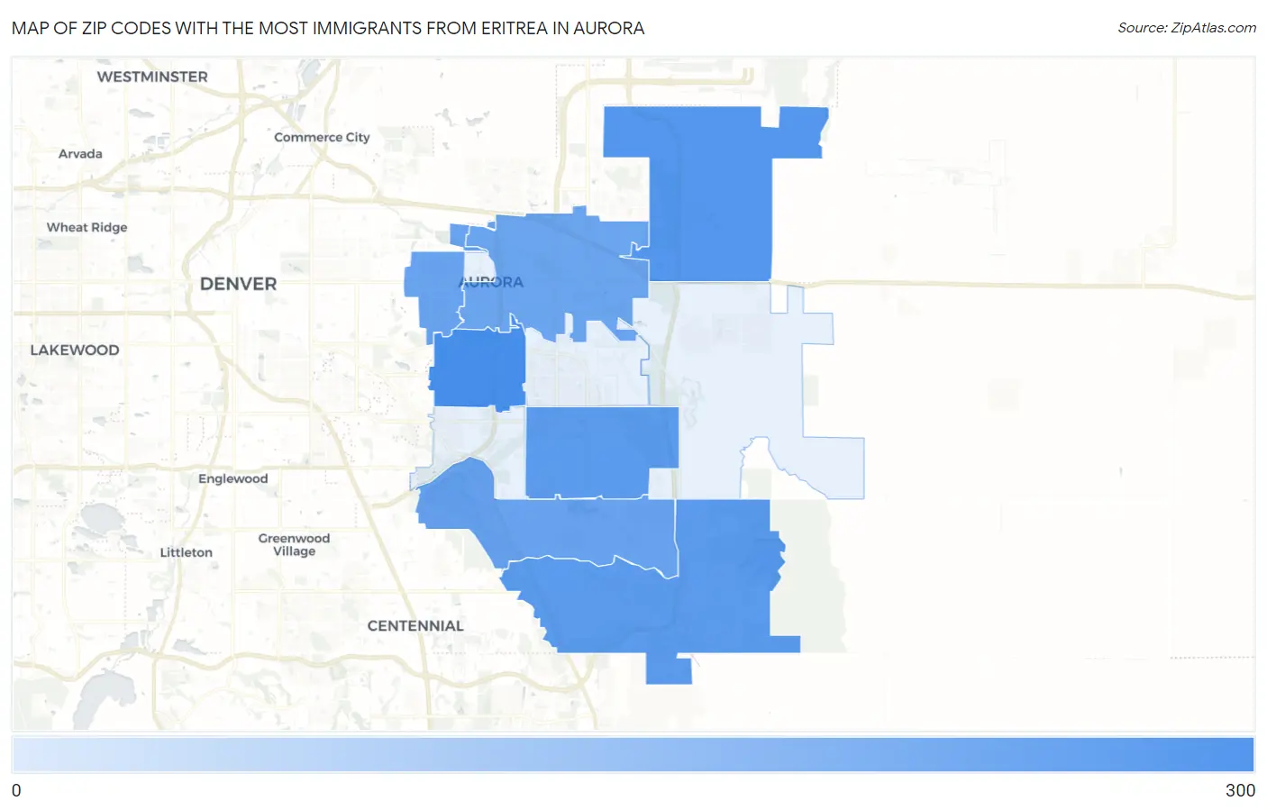 Zip Codes with the Most Immigrants from Eritrea in Aurora Map