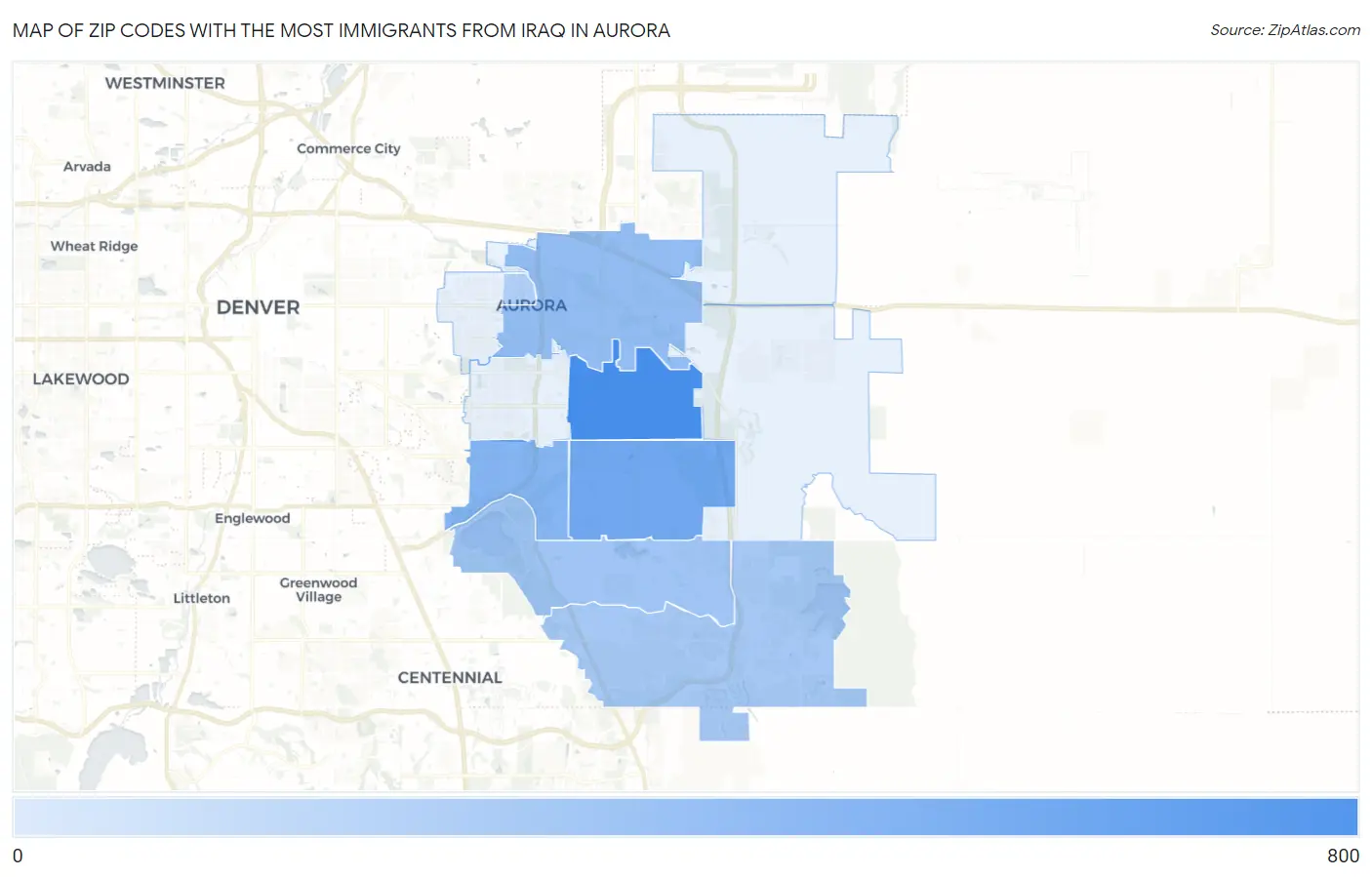 Zip Codes with the Most Immigrants from Iraq in Aurora Map