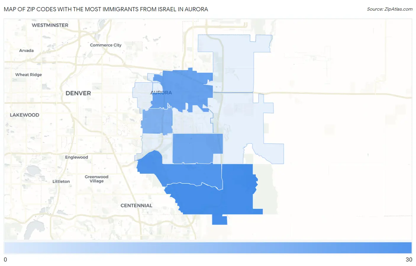Zip Codes with the Most Immigrants from Israel in Aurora Map