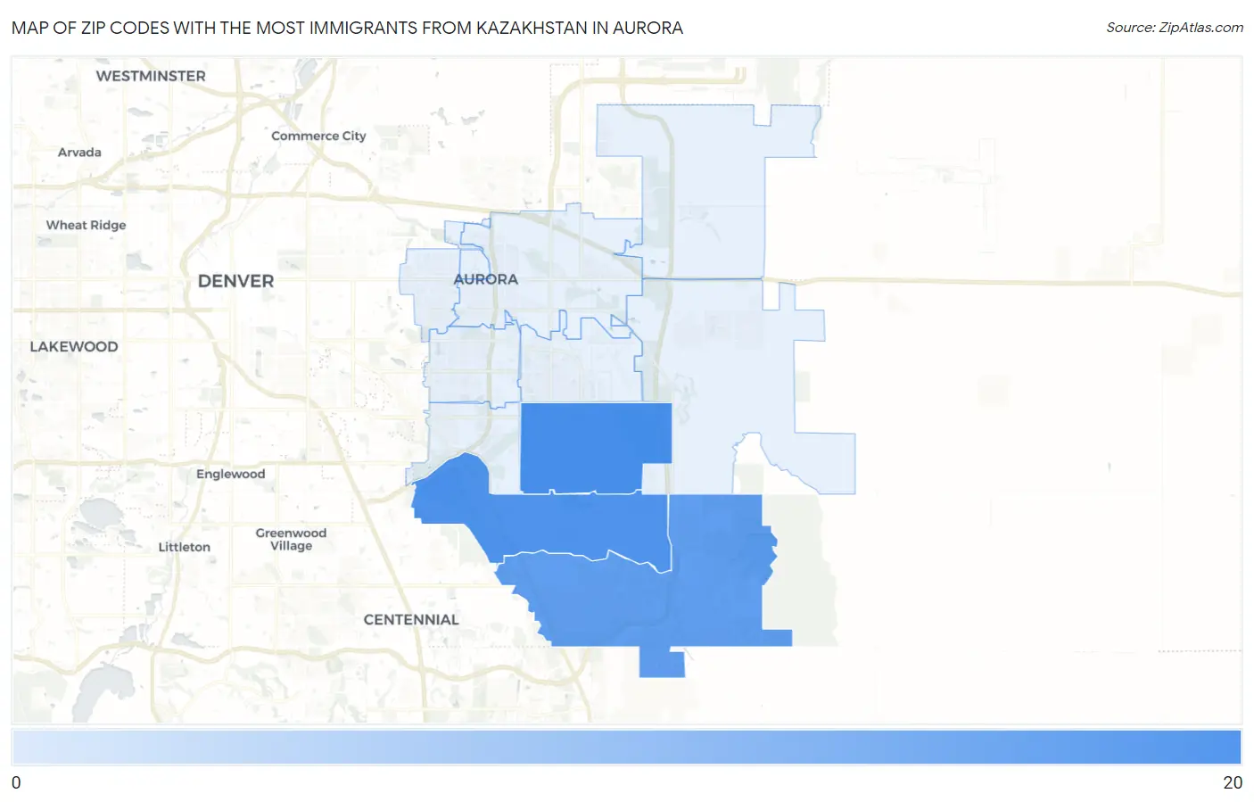 Zip Codes with the Most Immigrants from Kazakhstan in Aurora Map