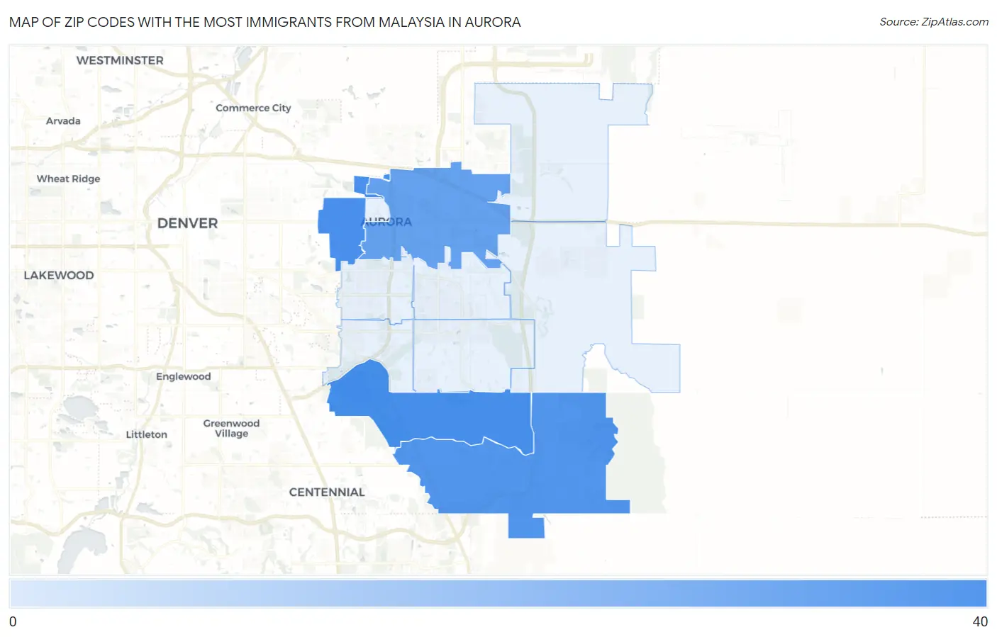 Zip Codes with the Most Immigrants from Malaysia in Aurora Map