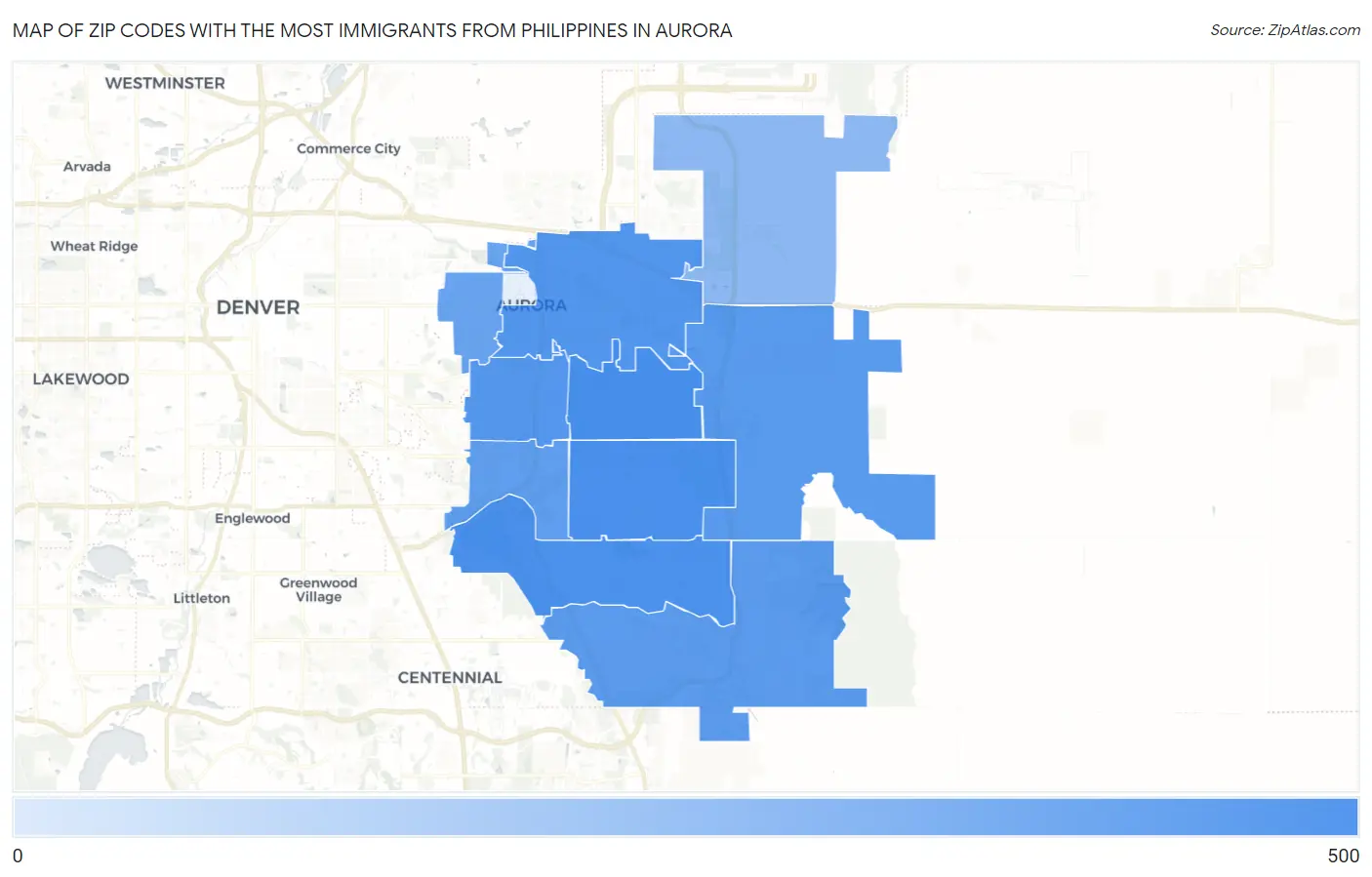 Zip Codes with the Most Immigrants from Philippines in Aurora Map