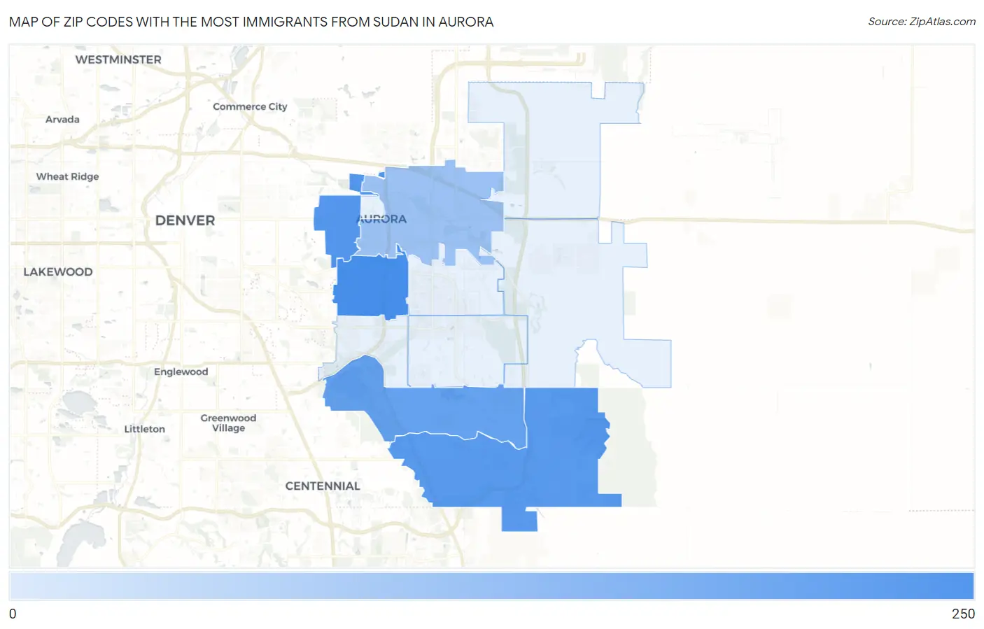 Zip Codes with the Most Immigrants from Sudan in Aurora Map