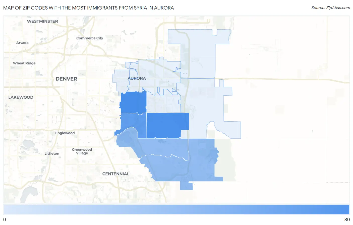 Zip Codes with the Most Immigrants from Syria in Aurora Map