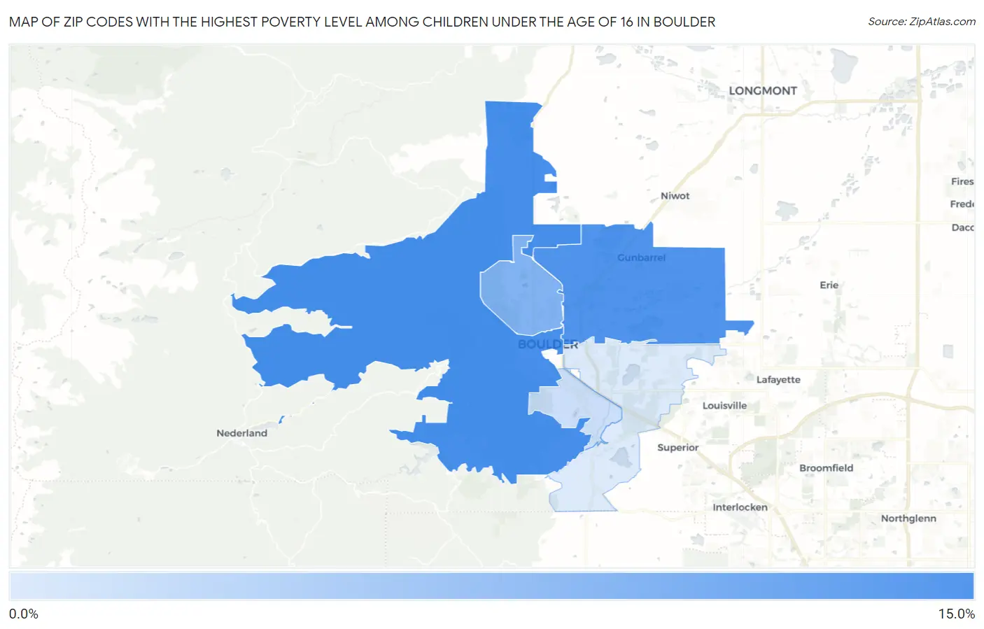 Zip Codes with the Highest Poverty Level Among Children Under the Age of 16 in Boulder Map