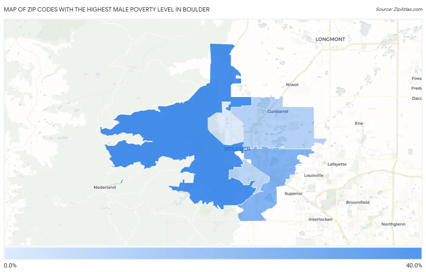 Zip Codes with the Highest Male Poverty Level in Boulder Map