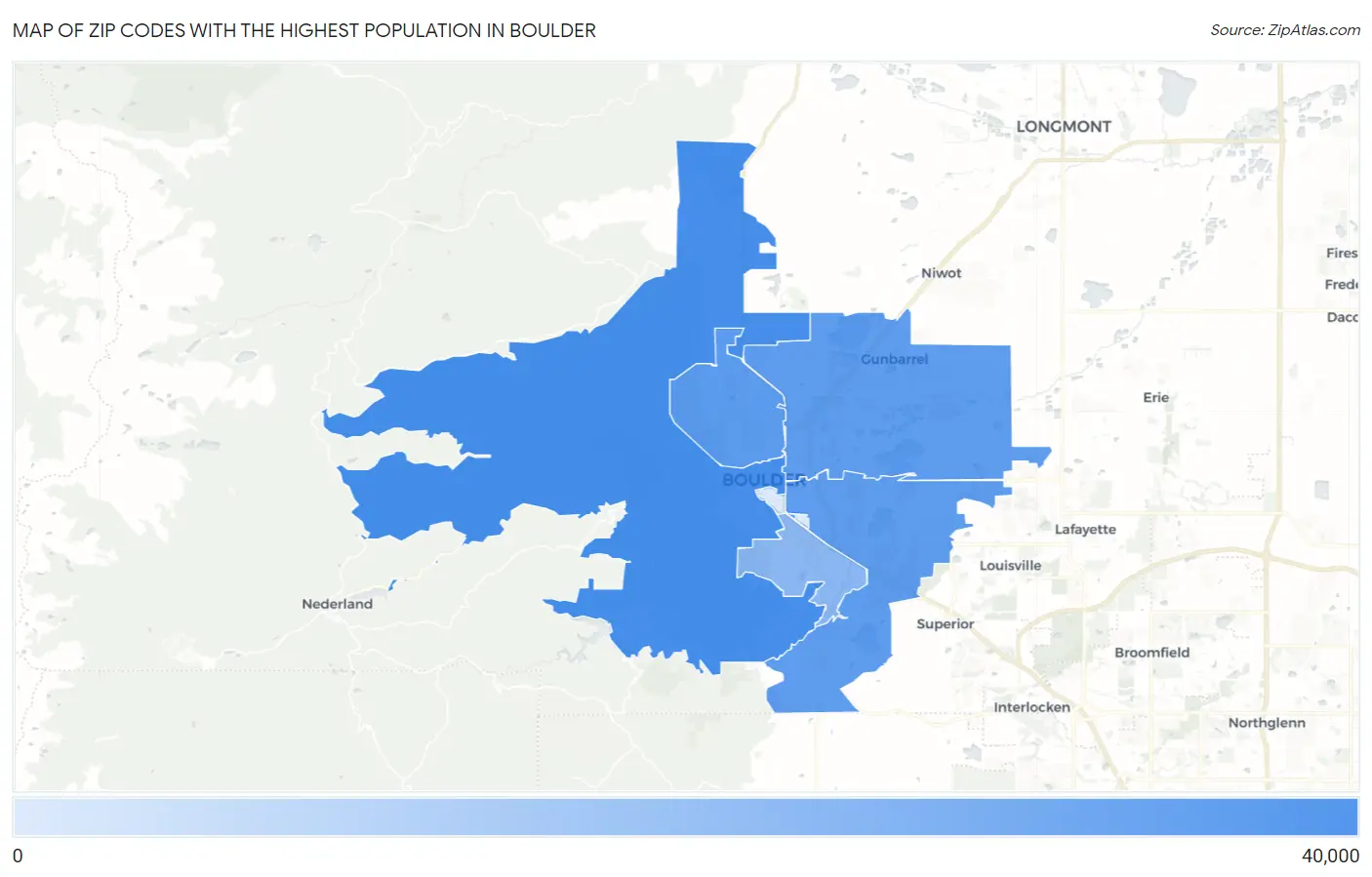 Zip Codes with the Highest Population in Boulder Map
