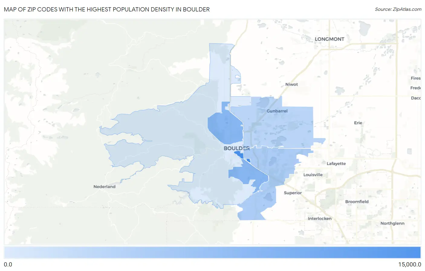Zip Codes with the Highest Population Density in Boulder Map