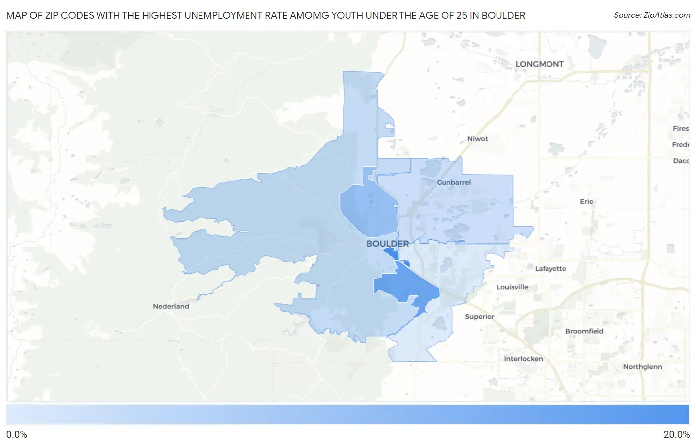 Zip Codes with the Highest Unemployment Rate Amomg Youth Under the Age of 25 in Boulder Map