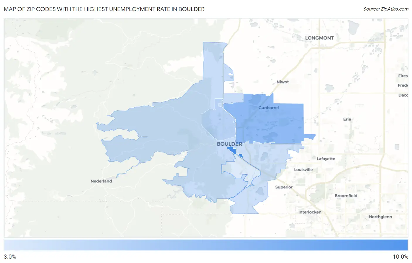 Zip Codes with the Highest Unemployment Rate in Boulder Map