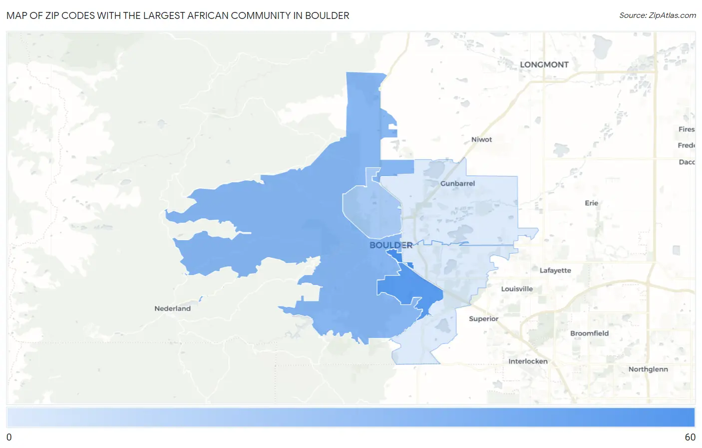 Zip Codes with the Largest African Community in Boulder Map