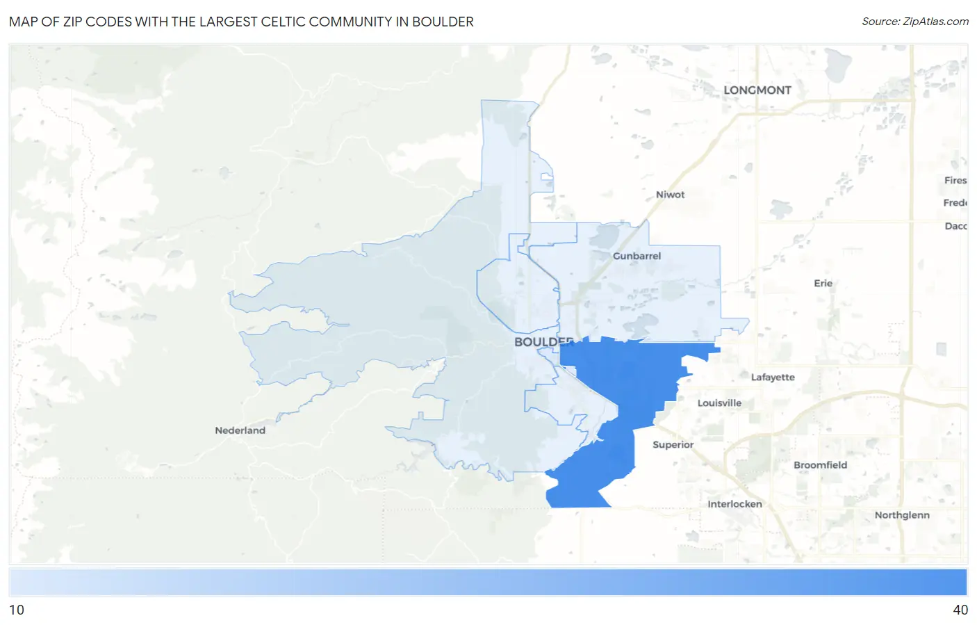 Zip Codes with the Largest Celtic Community in Boulder Map