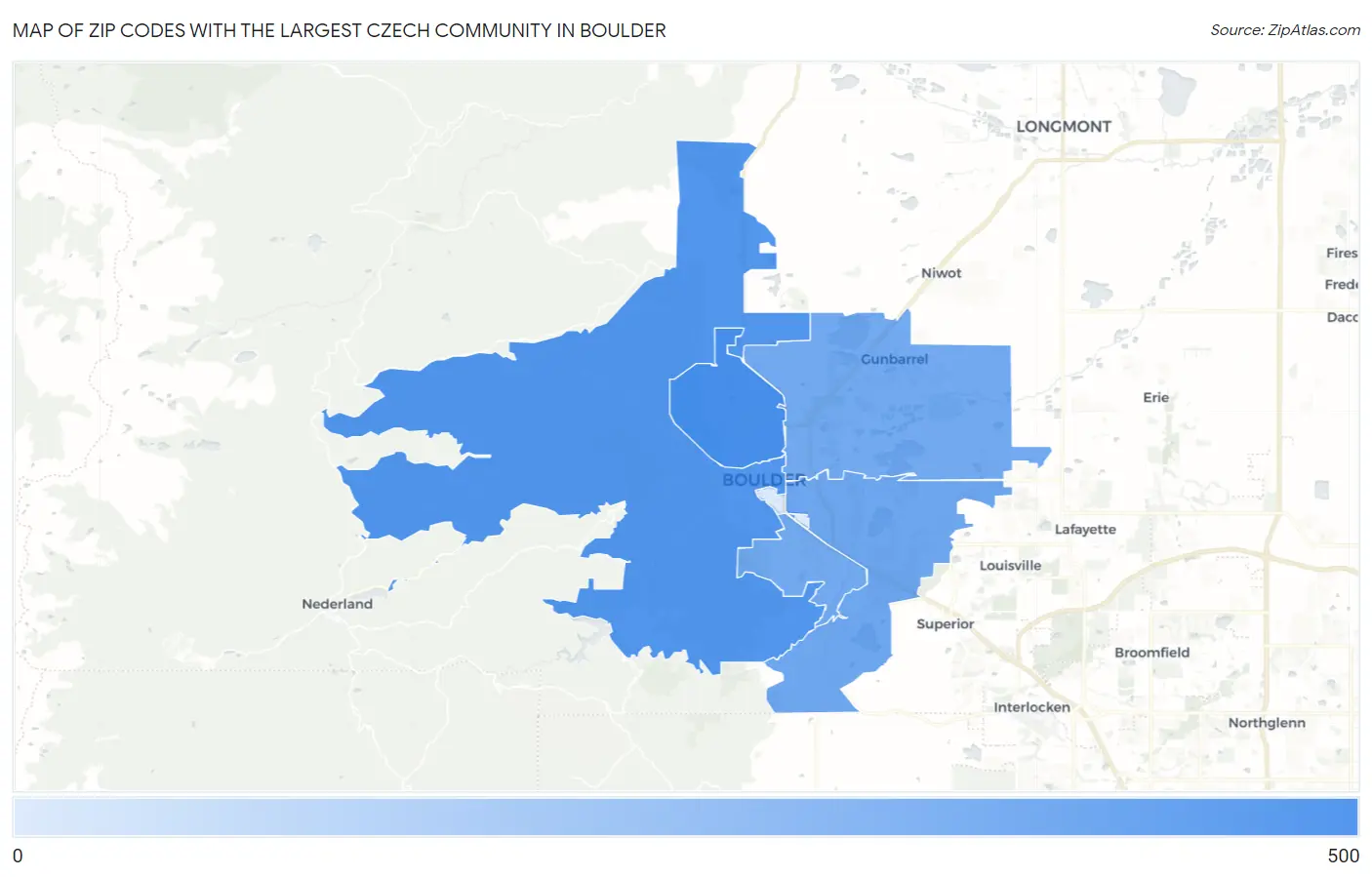 Zip Codes with the Largest Czech Community in Boulder Map