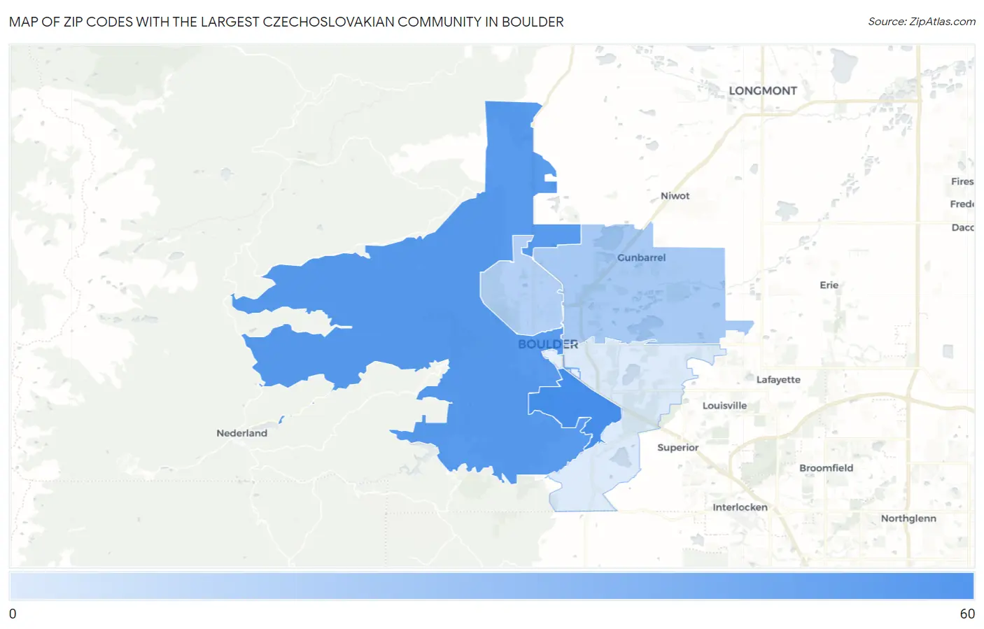 Zip Codes with the Largest Czechoslovakian Community in Boulder Map