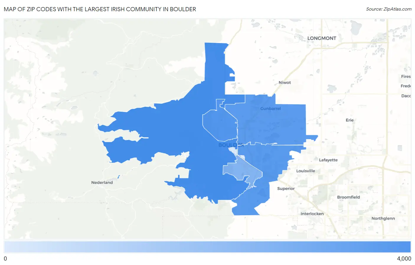 Zip Codes with the Largest Irish Community in Boulder Map